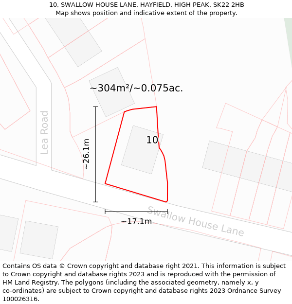 10, SWALLOW HOUSE LANE, HAYFIELD, HIGH PEAK, SK22 2HB: Plot and title map