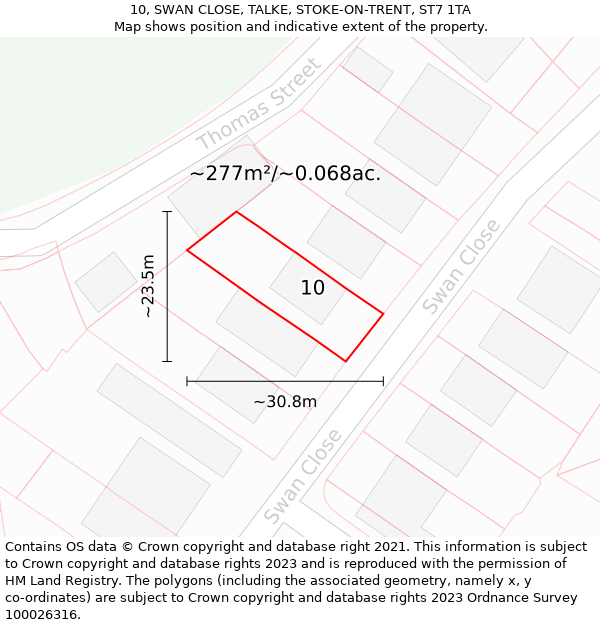 10, SWAN CLOSE, TALKE, STOKE-ON-TRENT, ST7 1TA: Plot and title map