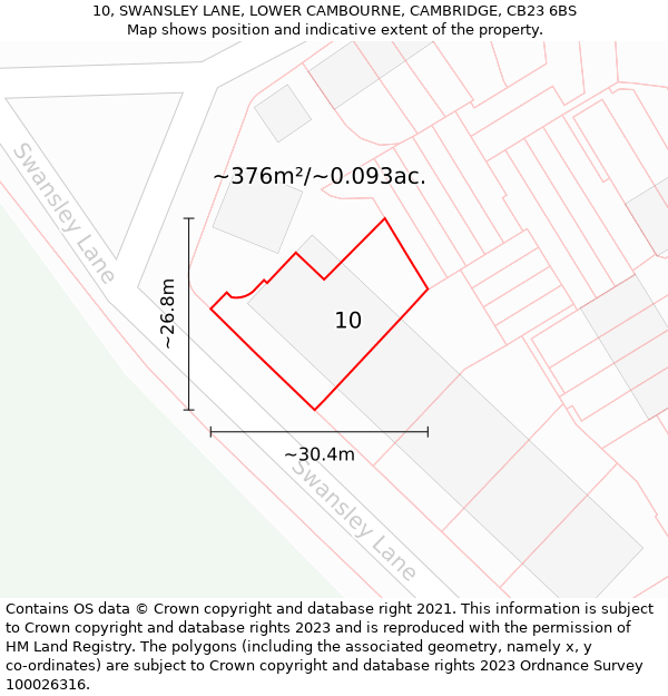 10, SWANSLEY LANE, LOWER CAMBOURNE, CAMBRIDGE, CB23 6BS: Plot and title map