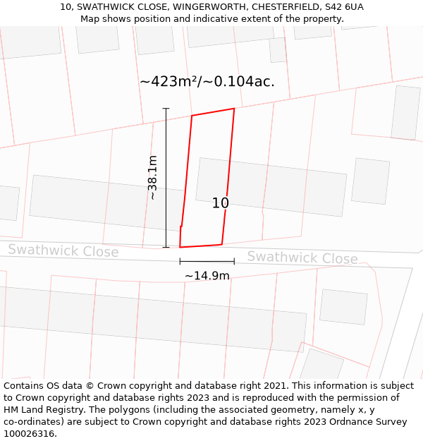 10, SWATHWICK CLOSE, WINGERWORTH, CHESTERFIELD, S42 6UA: Plot and title map