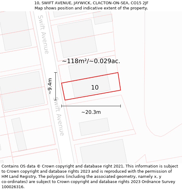 10, SWIFT AVENUE, JAYWICK, CLACTON-ON-SEA, CO15 2JF: Plot and title map