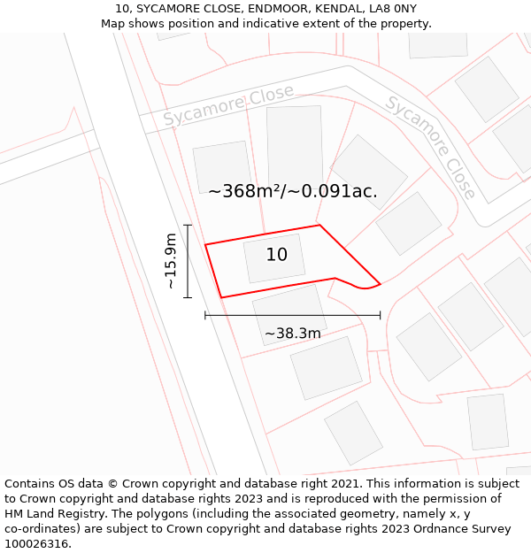 10, SYCAMORE CLOSE, ENDMOOR, KENDAL, LA8 0NY: Plot and title map