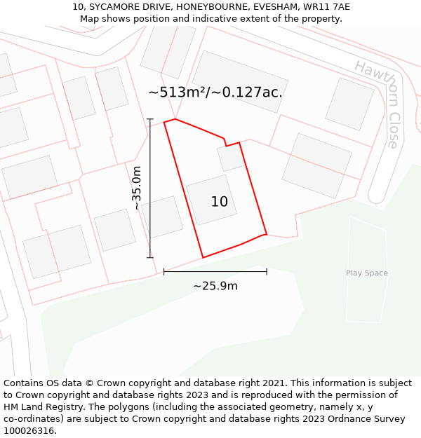 10, SYCAMORE DRIVE, HONEYBOURNE, EVESHAM, WR11 7AE: Plot and title map