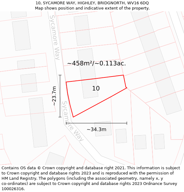 10, SYCAMORE WAY, HIGHLEY, BRIDGNORTH, WV16 6DQ: Plot and title map