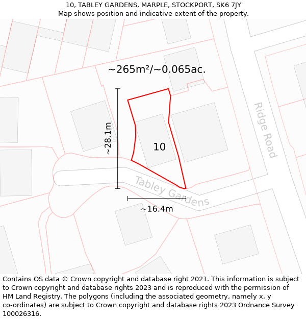 10, TABLEY GARDENS, MARPLE, STOCKPORT, SK6 7JY: Plot and title map