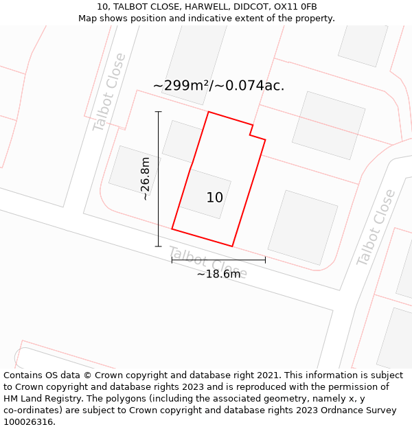 10, TALBOT CLOSE, HARWELL, DIDCOT, OX11 0FB: Plot and title map