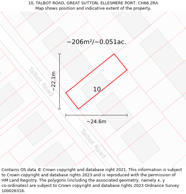 10, TALBOT ROAD, GREAT SUTTON, ELLESMERE PORT, CH66 2RA: Plot and title map