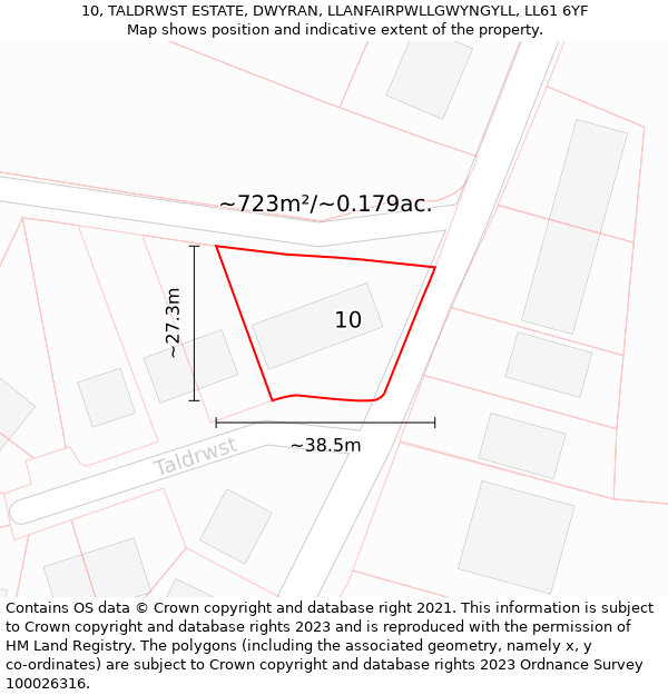 10, TALDRWST ESTATE, DWYRAN, LLANFAIRPWLLGWYNGYLL, LL61 6YF: Plot and title map