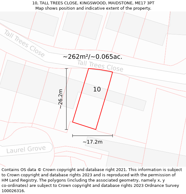 10, TALL TREES CLOSE, KINGSWOOD, MAIDSTONE, ME17 3PT: Plot and title map