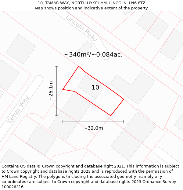 10, TAMAR WAY, NORTH HYKEHAM, LINCOLN, LN6 8TZ: Plot and title map