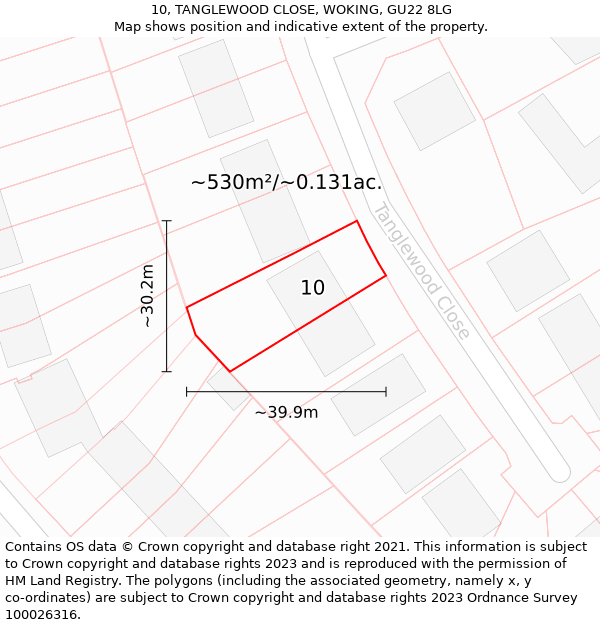 10, TANGLEWOOD CLOSE, WOKING, GU22 8LG: Plot and title map