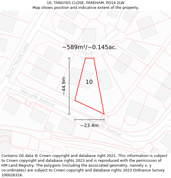 10, TANGYES CLOSE, FAREHAM, PO14 2LW: Plot and title map