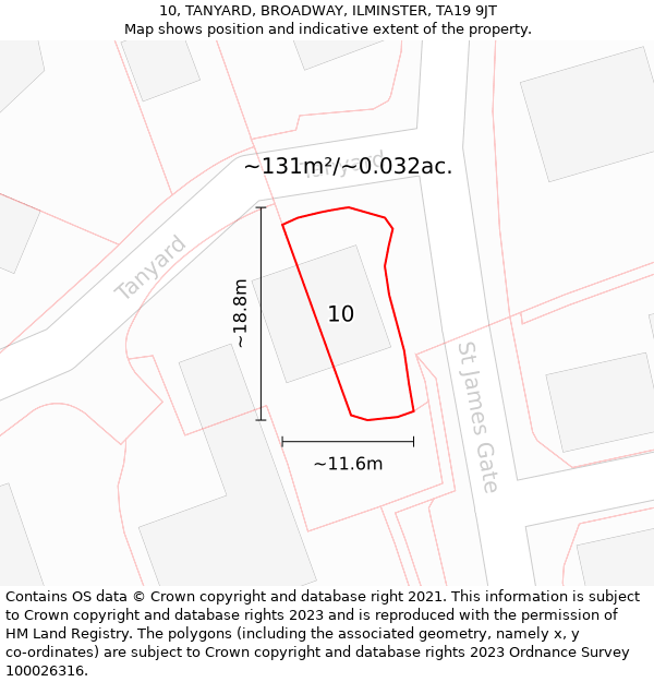 10, TANYARD, BROADWAY, ILMINSTER, TA19 9JT: Plot and title map