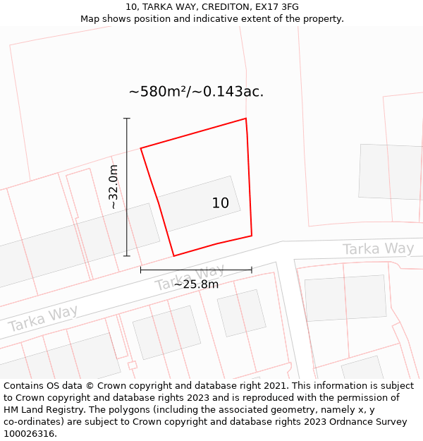 10, TARKA WAY, CREDITON, EX17 3FG: Plot and title map