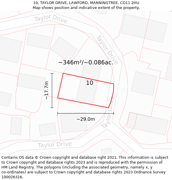 10, TAYLOR DRIVE, LAWFORD, MANNINGTREE, CO11 2HU: Plot and title map