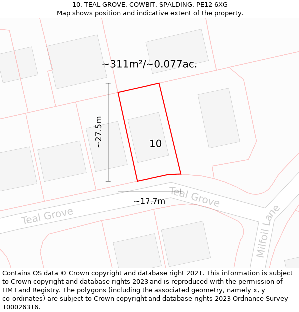 10, TEAL GROVE, COWBIT, SPALDING, PE12 6XG: Plot and title map