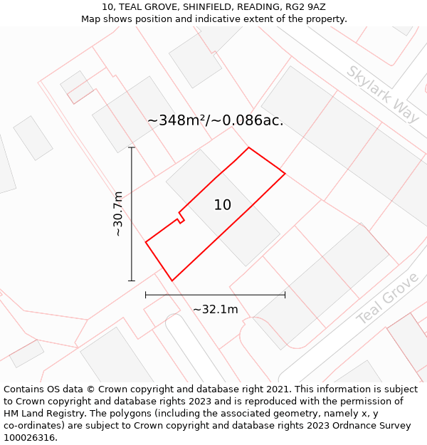 10, TEAL GROVE, SHINFIELD, READING, RG2 9AZ: Plot and title map