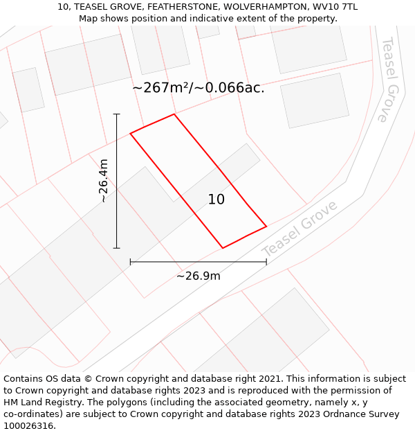 10, TEASEL GROVE, FEATHERSTONE, WOLVERHAMPTON, WV10 7TL: Plot and title map