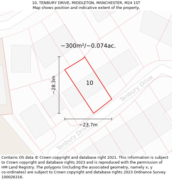 10, TENBURY DRIVE, MIDDLETON, MANCHESTER, M24 1ST: Plot and title map