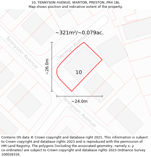 10, TENNYSON AVENUE, WARTON, PRESTON, PR4 1BL: Plot and title map