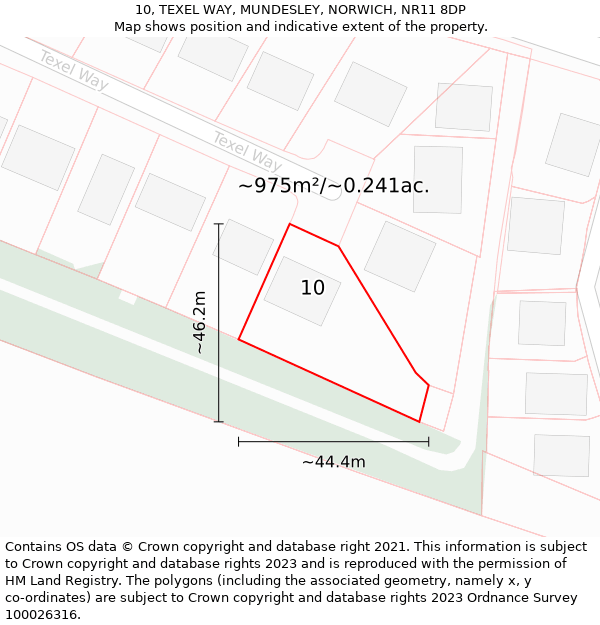 10, TEXEL WAY, MUNDESLEY, NORWICH, NR11 8DP: Plot and title map