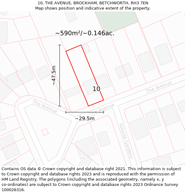 10, THE AVENUE, BROCKHAM, BETCHWORTH, RH3 7EN: Plot and title map