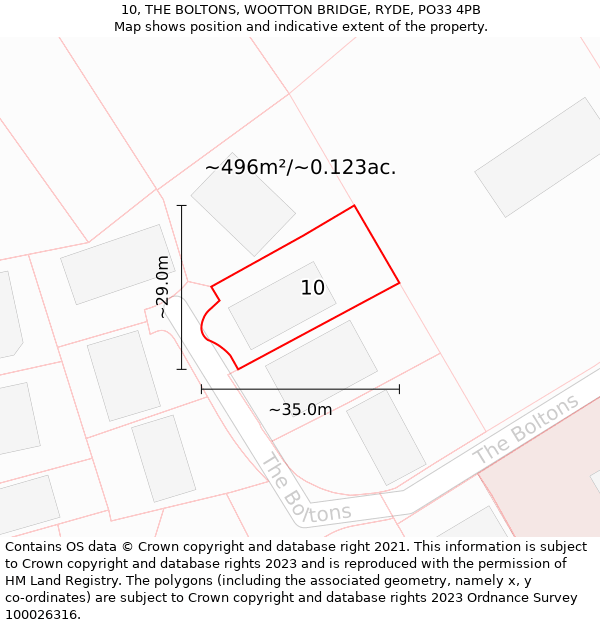 10, THE BOLTONS, WOOTTON BRIDGE, RYDE, PO33 4PB: Plot and title map