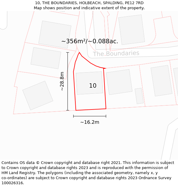 10, THE BOUNDARIES, HOLBEACH, SPALDING, PE12 7RD: Plot and title map