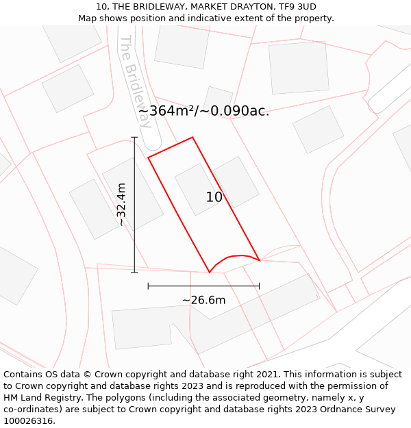 10, THE BRIDLEWAY, MARKET DRAYTON, TF9 3UD: Plot and title map