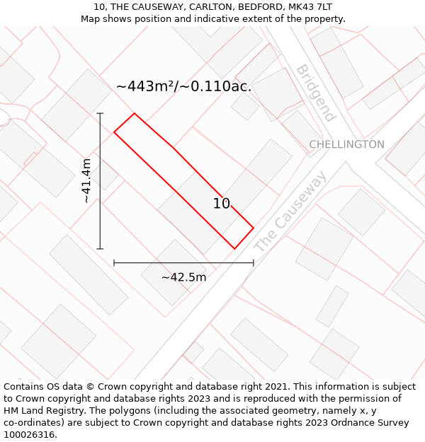 10, THE CAUSEWAY, CARLTON, BEDFORD, MK43 7LT: Plot and title map