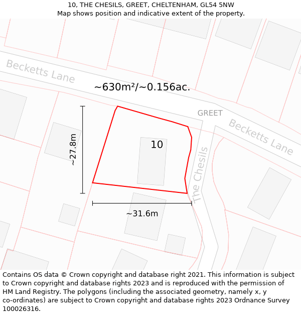 10, THE CHESILS, GREET, CHELTENHAM, GL54 5NW: Plot and title map