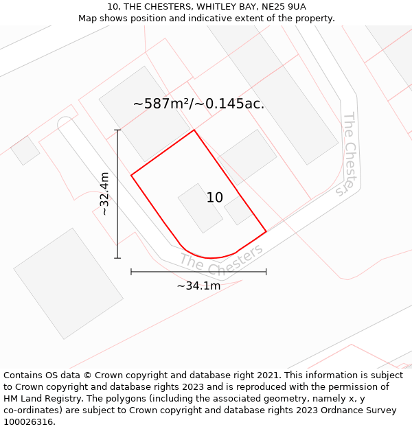 10, THE CHESTERS, WHITLEY BAY, NE25 9UA: Plot and title map