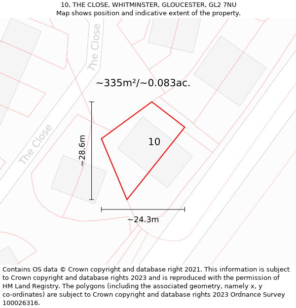 10, THE CLOSE, WHITMINSTER, GLOUCESTER, GL2 7NU: Plot and title map