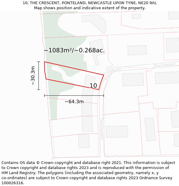 10, THE CRESCENT, PONTELAND, NEWCASTLE UPON TYNE, NE20 9AL: Plot and title map