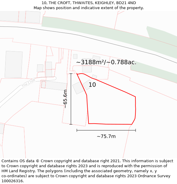 10, THE CROFT, THWAITES, KEIGHLEY, BD21 4ND: Plot and title map