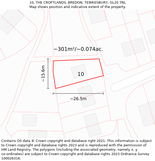 10, THE CROFTLANDS, BREDON, TEWKESBURY, GL20 7NL: Plot and title map