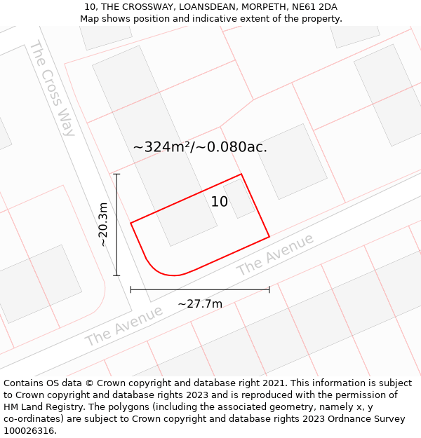 10, THE CROSSWAY, LOANSDEAN, MORPETH, NE61 2DA: Plot and title map