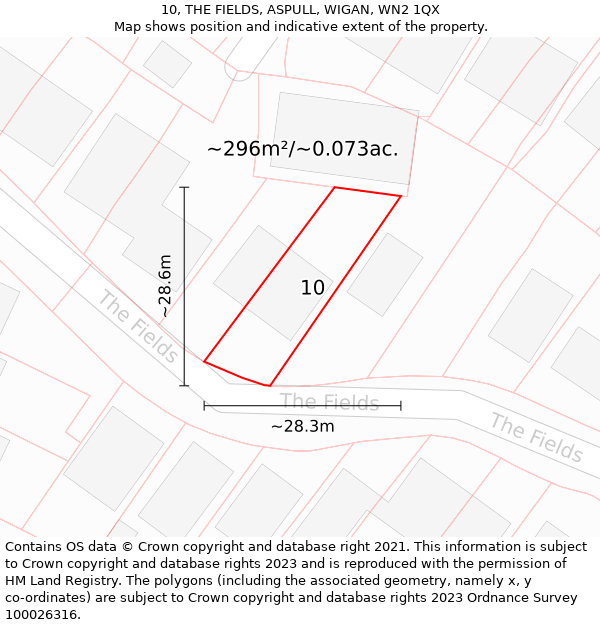 10, THE FIELDS, ASPULL, WIGAN, WN2 1QX: Plot and title map