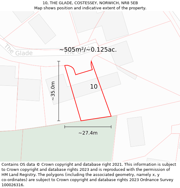 10, THE GLADE, COSTESSEY, NORWICH, NR8 5EB: Plot and title map