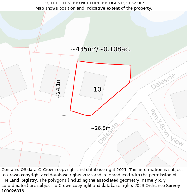 10, THE GLEN, BRYNCETHIN, BRIDGEND, CF32 9LX: Plot and title map