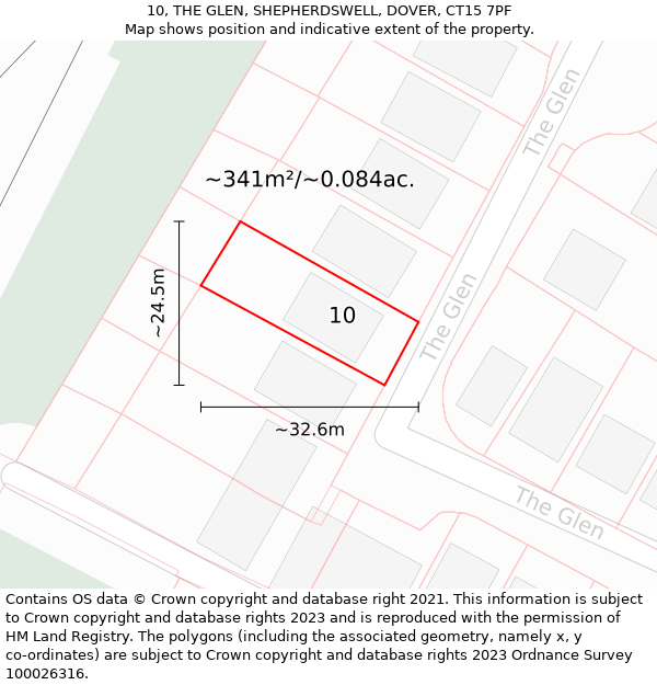 10, THE GLEN, SHEPHERDSWELL, DOVER, CT15 7PF: Plot and title map