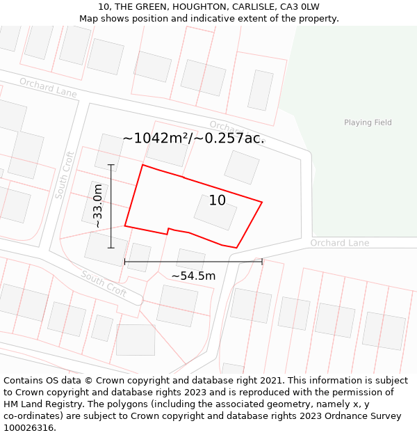 10, THE GREEN, HOUGHTON, CARLISLE, CA3 0LW: Plot and title map