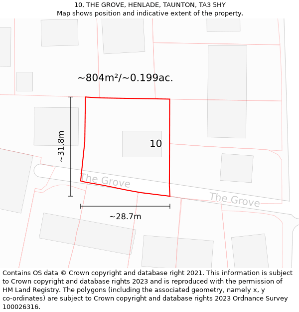 10, THE GROVE, HENLADE, TAUNTON, TA3 5HY: Plot and title map