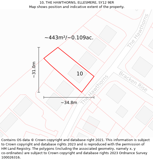 10, THE HAWTHORNS, ELLESMERE, SY12 9ER: Plot and title map