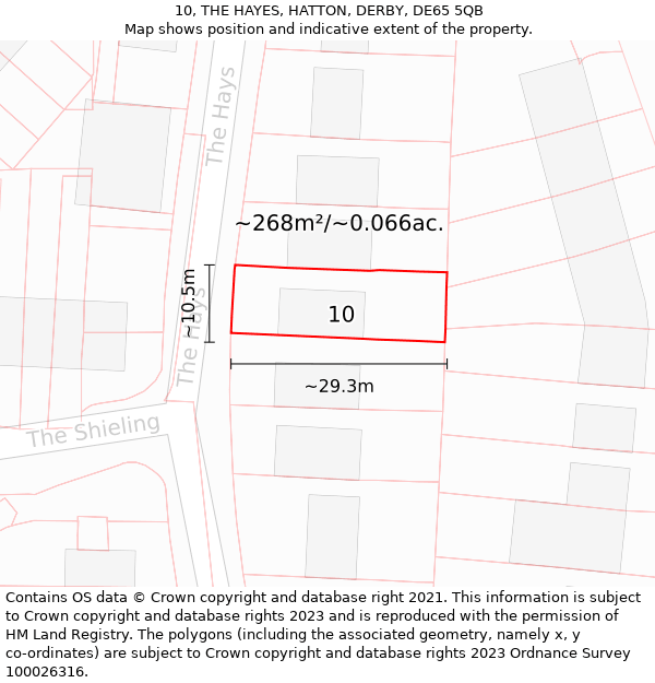 10, THE HAYES, HATTON, DERBY, DE65 5QB: Plot and title map