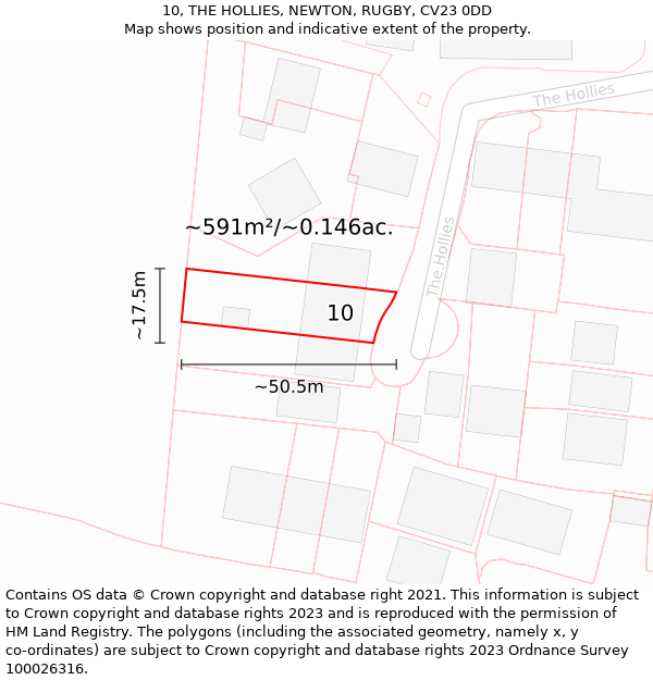 10, THE HOLLIES, NEWTON, RUGBY, CV23 0DD: Plot and title map