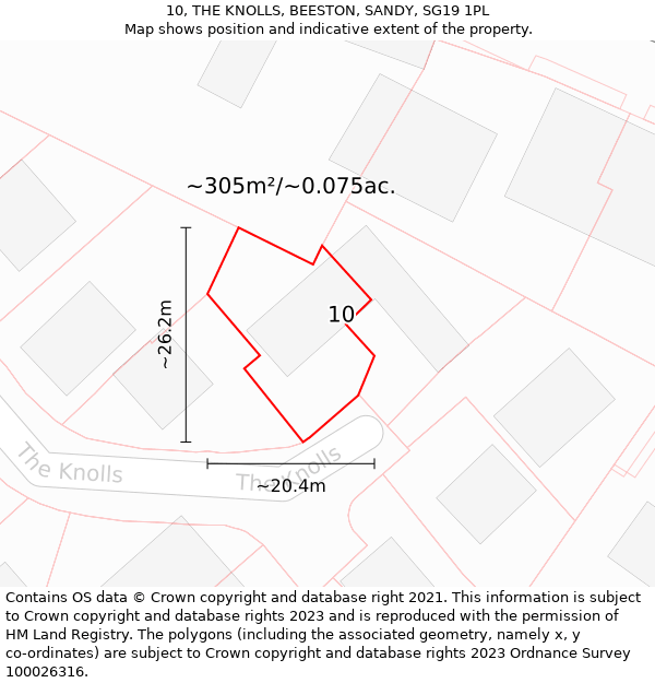 10, THE KNOLLS, BEESTON, SANDY, SG19 1PL: Plot and title map