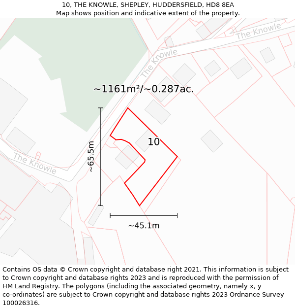 10, THE KNOWLE, SHEPLEY, HUDDERSFIELD, HD8 8EA: Plot and title map