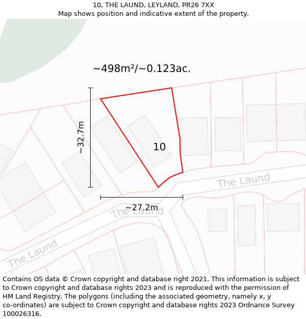 10, THE LAUND, LEYLAND, PR26 7XX: Plot and title map