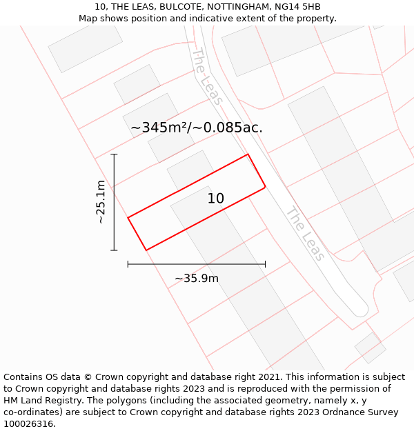10, THE LEAS, BULCOTE, NOTTINGHAM, NG14 5HB: Plot and title map